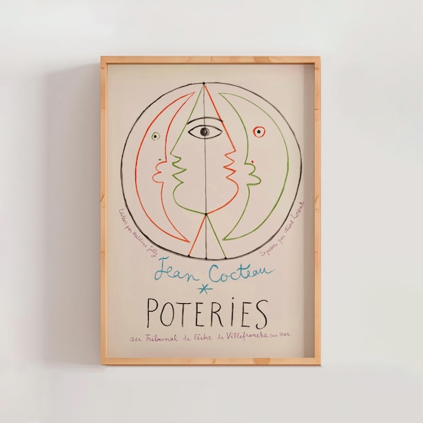 Jean Cocteau Poteries 1958 Lithograph Poster, Vintage Abstract French Modern Mid Century Lithograph Exhibition Poster (A0427)