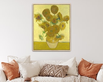 Jarrón con quince girasoles de Vincent van Gogh / Lienzo floral amarillo (B0202)