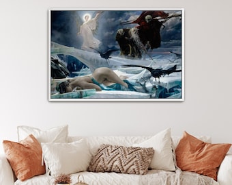 Ahasveros aan het einde van de wereld door Hirschl | Donkere dramatische symbolistische canvas muurkunst, decor gotisch statement (D0018)