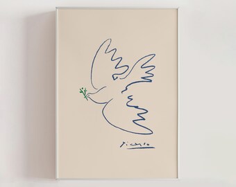 ピカソ 額装 「Blue dove with flowers」 Pablo Picasso | Blue Dove with Flowers | MutualArt