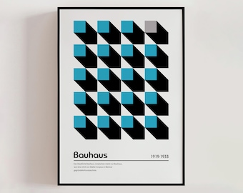 Blue Retro Bauhaus Poster, Modernist Wall Art, Geometric Bauhaus Print, Vintage Abstract Mid Century Modern, Geometric Poster (A0519-4)