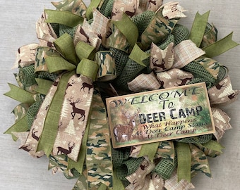 Deco mesh Deer Camp Wreath