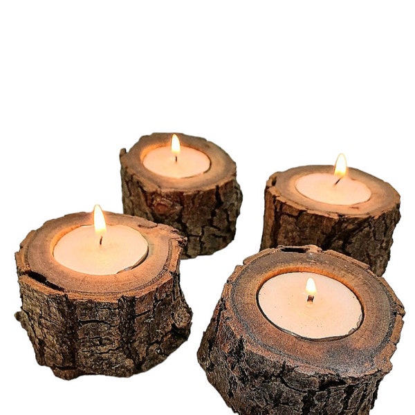 Natural wood tea light candle holder.Rustic candle holder with bark.Home farmhouse cabin cottage barnwood style decor.Natural wood slice.