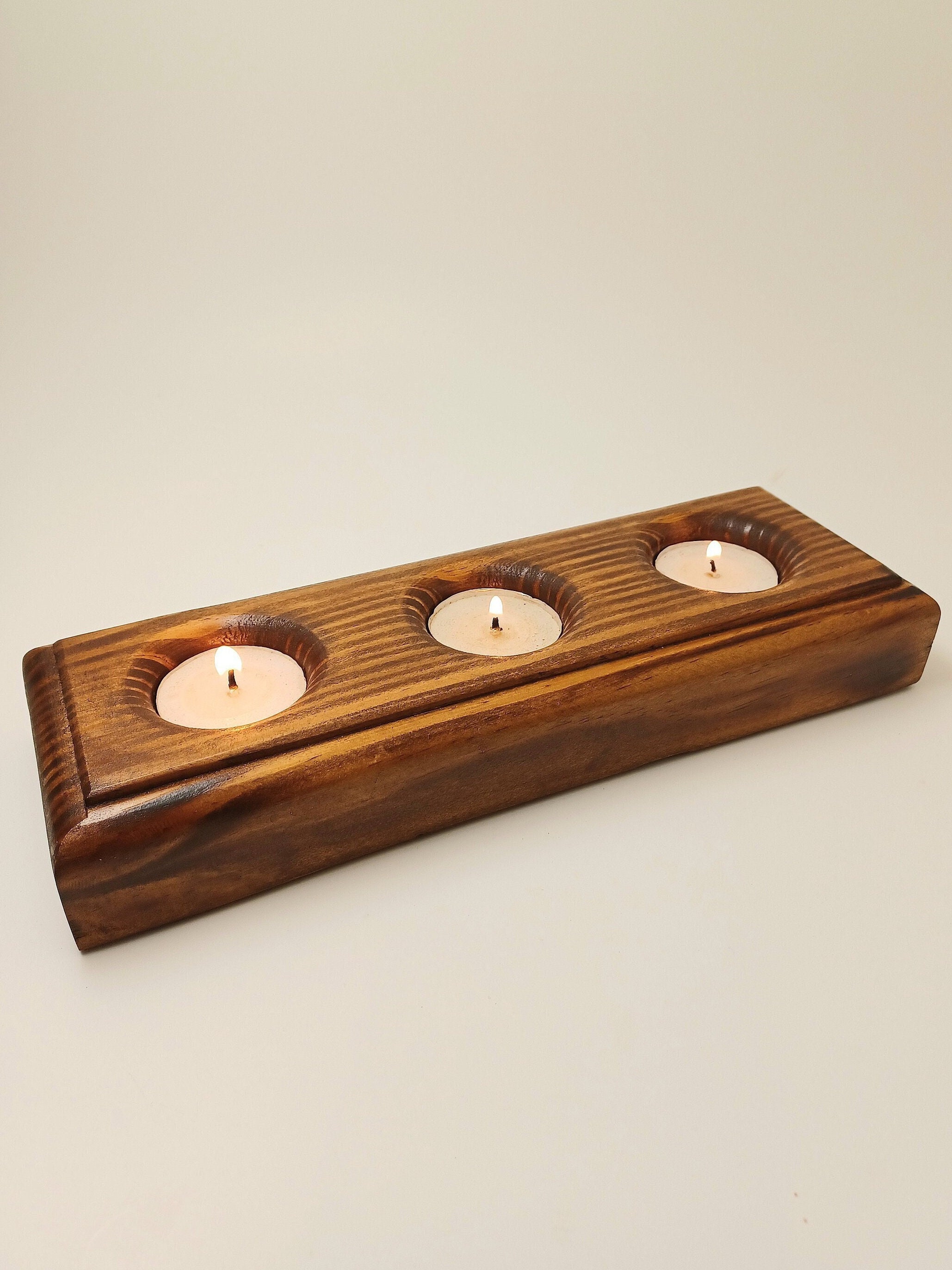 Vintiquewise Rustic Wooden Tree Stump Tea Light Candle Holder Set of 3,  Brown, Rustic Style, Indoor Use, Dimensions: Large- 3.75 In Dia x 5.25 In H  in the Candle Holders department at