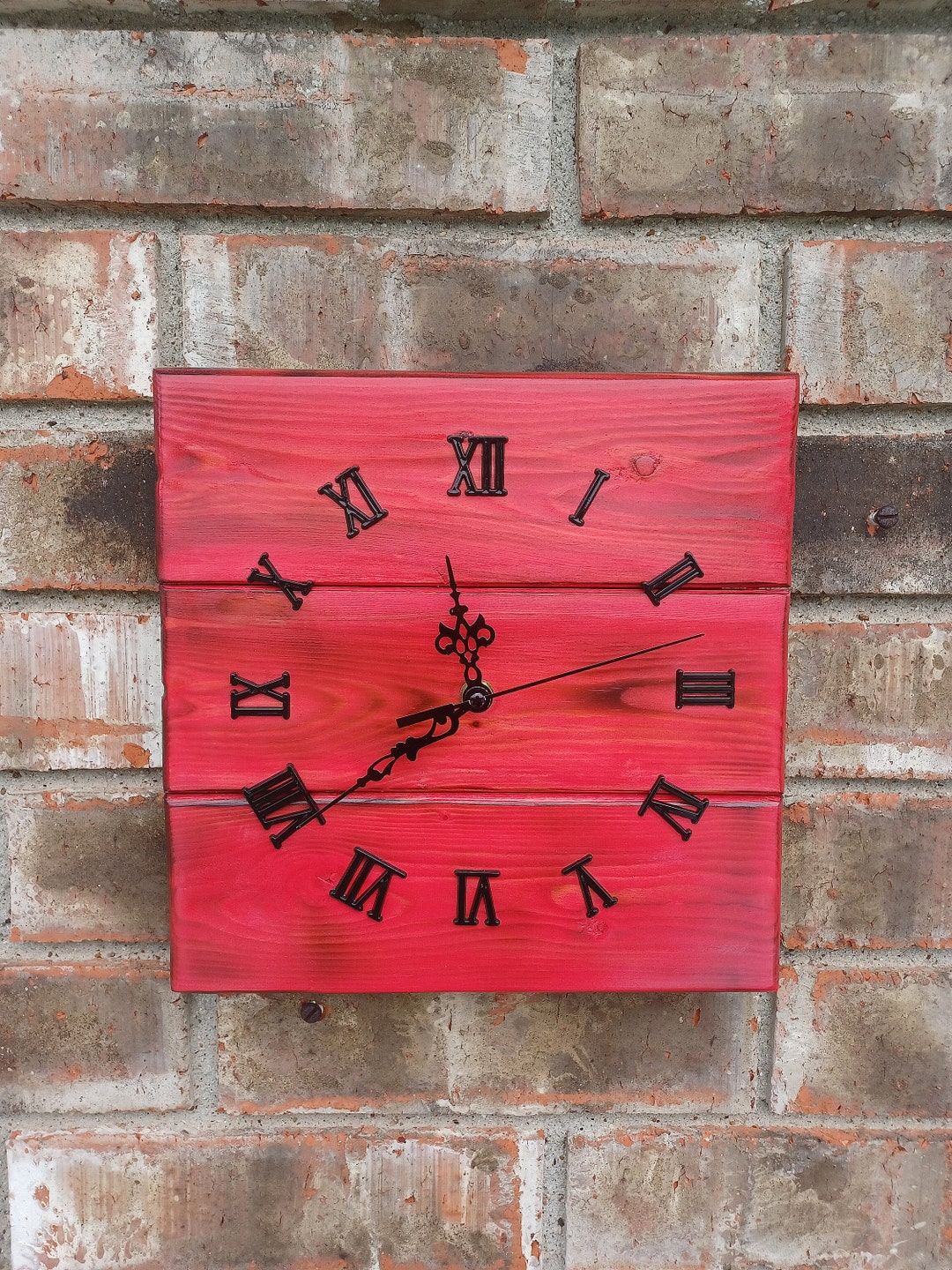 Rustic Red Wall Clock. Square Farmhouse Home Decor .modern Etsy