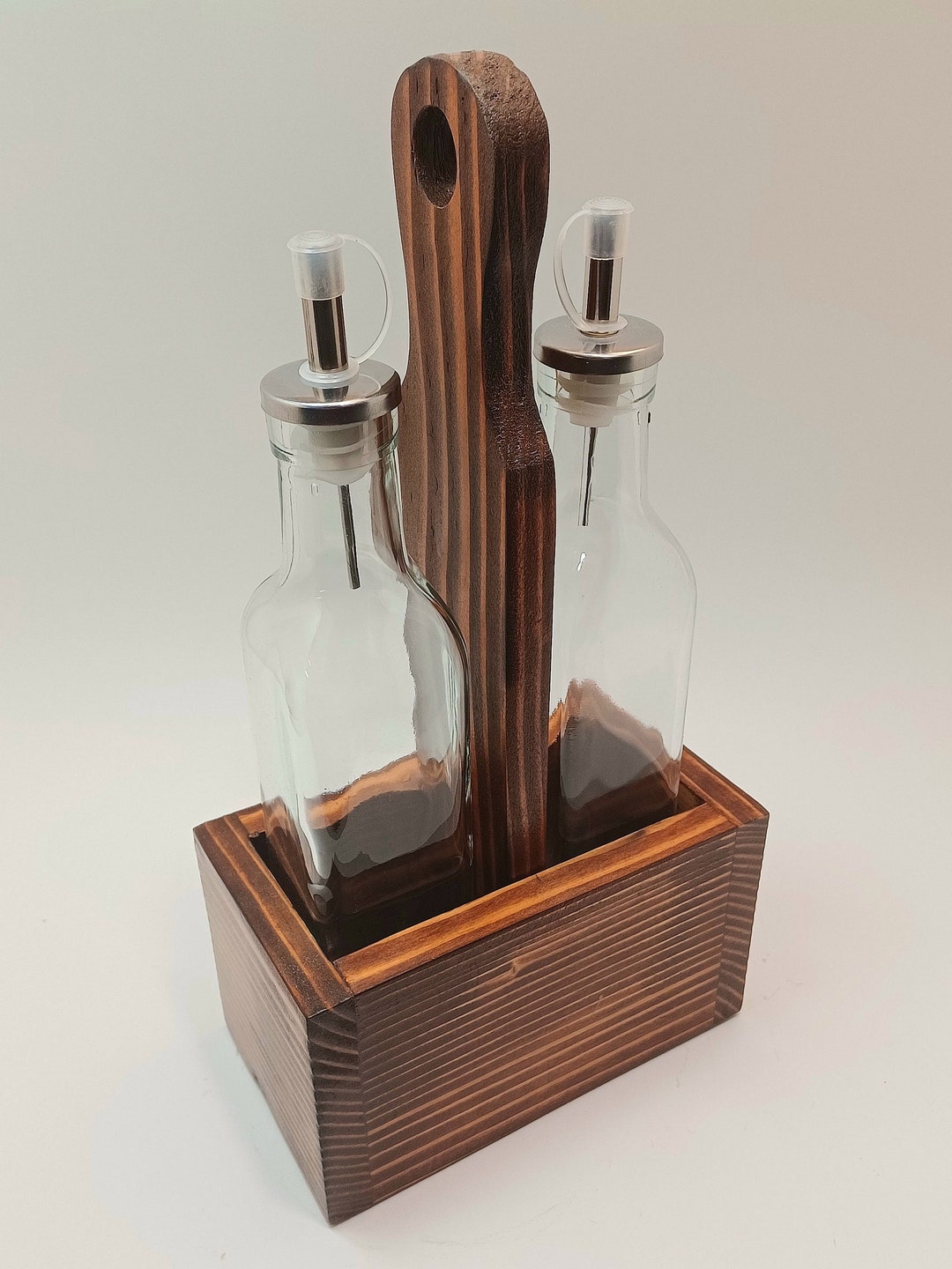 Oil and Vinegar Holder in Kona Stain Farmhouse Rustic Style for Your