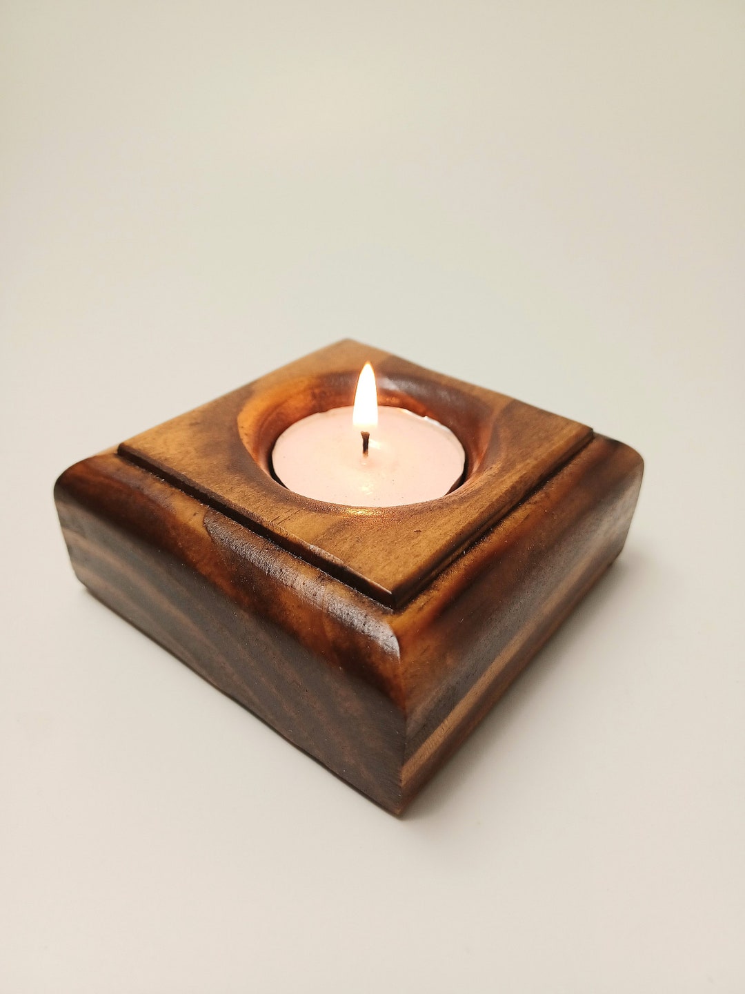 Tea Light Candle Holder Rustic Single Candle in Early American Etsy