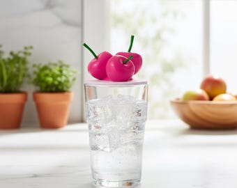 Adorno para taza de cerezas / Adorno para taza de 16 oz / Lindo dije de cereza para taza / Accesorio para vaso impreso en 3D / Regalo para ella