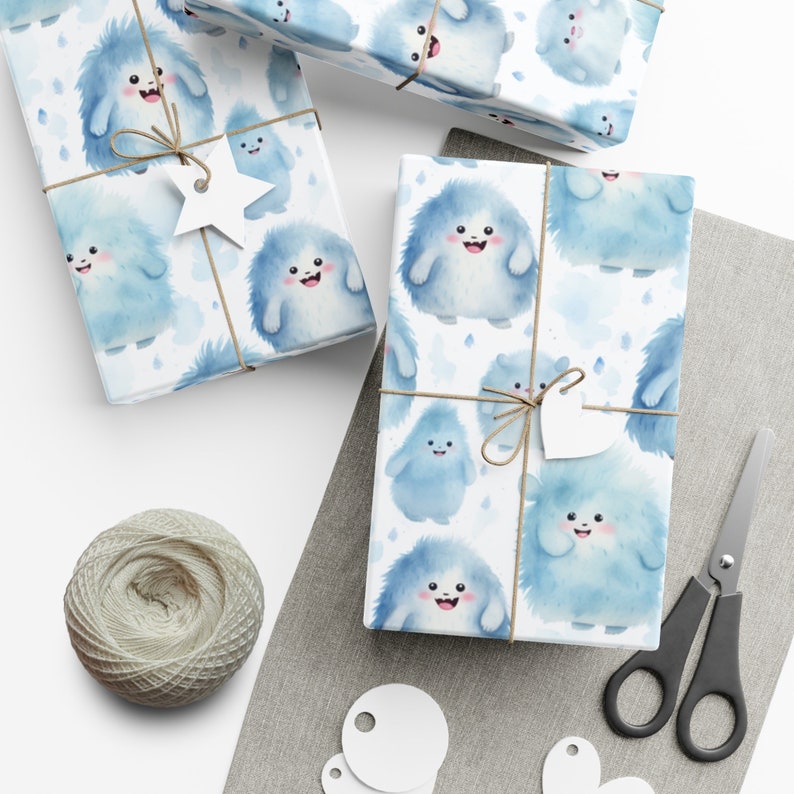 Cute Snow Yeti Gift Wrap Paper Ecofriendly Christmas Psychedelic
