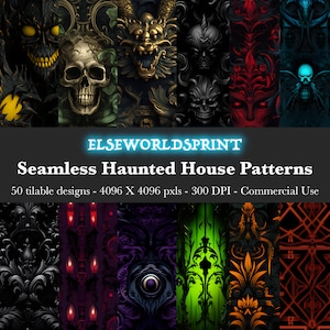 Haunted Mansion Glamour Digital Paper Halloween seamless backgrounds pattern gothic vintage moody wallpaper scrapbook design fashion texture