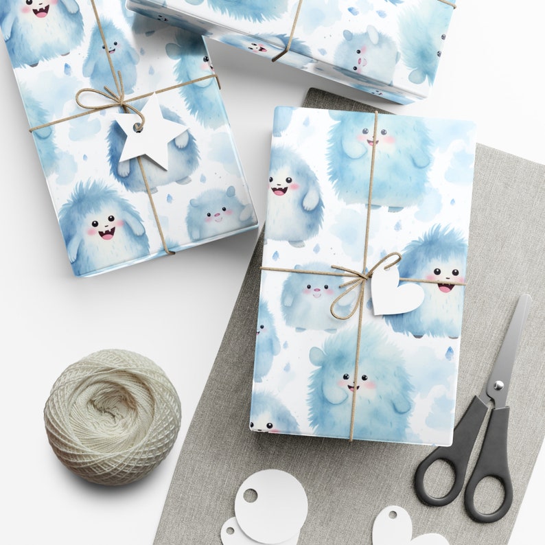 Cute Snow Yeti Gift Wrap Paper Ecofriendly Christmas Psychedelic
