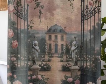 French Country Toile Shower Curtain: Vintage Rose Garden Bathroom Decor