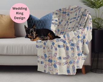 Wedding Ring Quilt Throw Blanket: Pastel Patchwork Cottage Farmhouse Decor