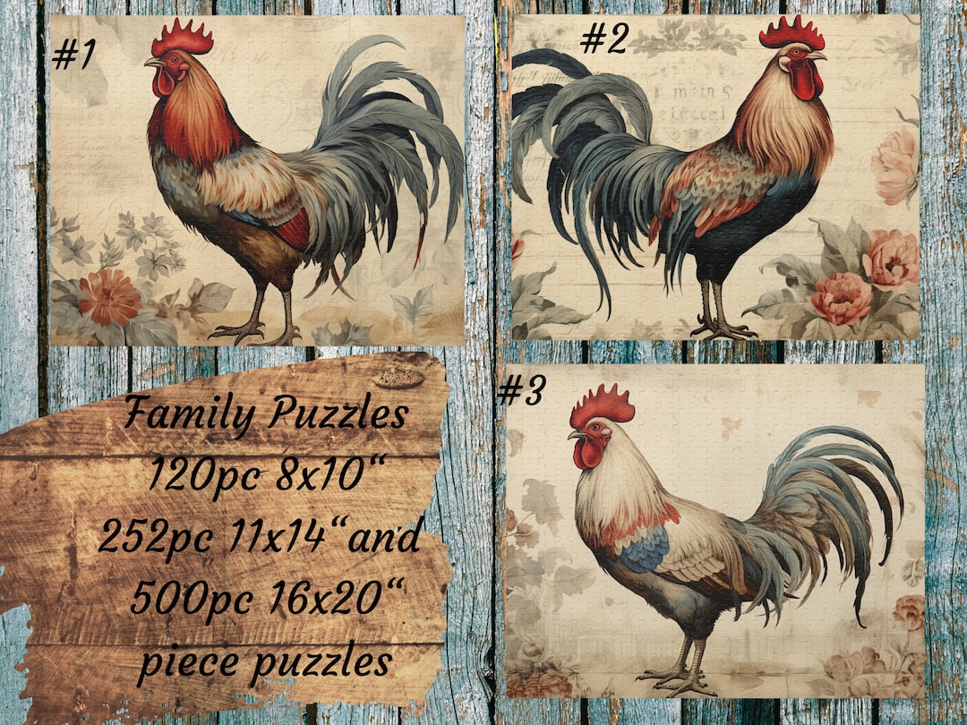Rooster Puzzle French Country Jigsaw Puzzle Rustic Farmhouse Decor Bird