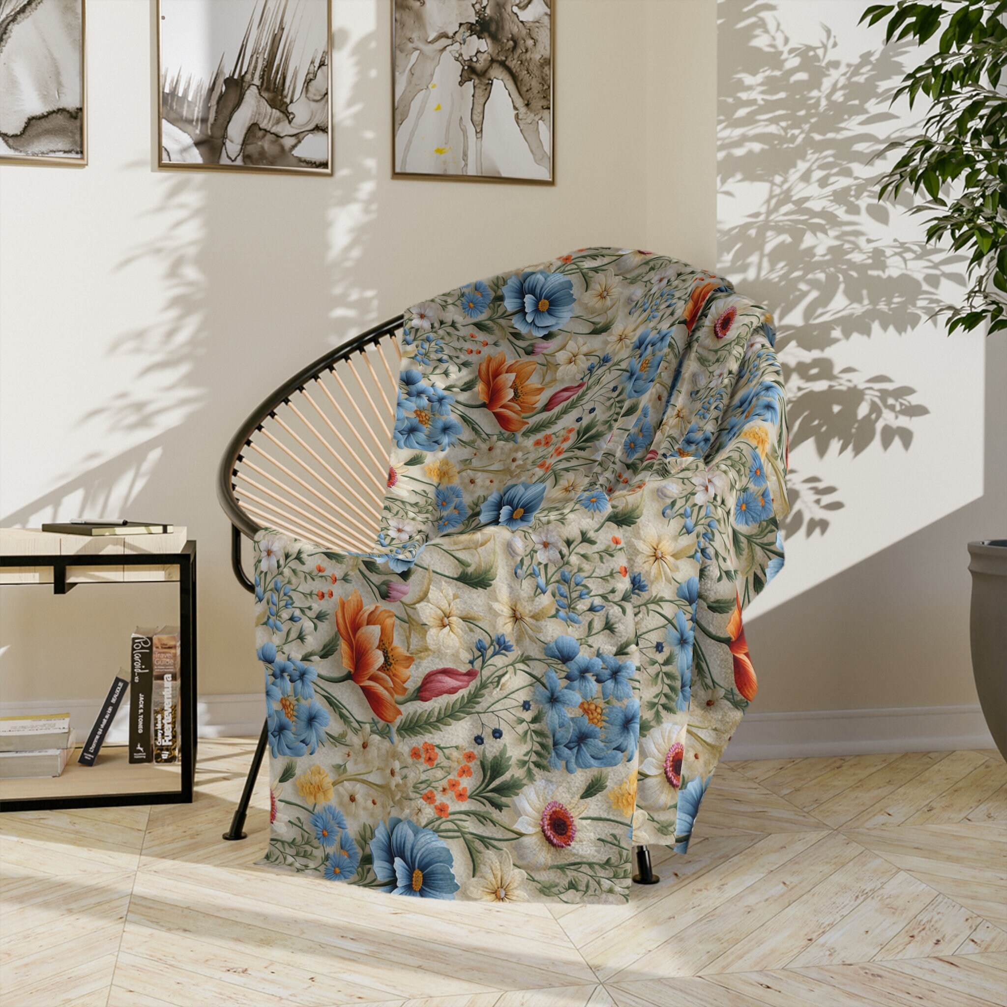 French Country Blanket Floral Throw Chinoiserie Throw Romantic Throw ...