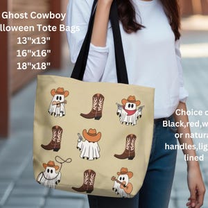 Sac de cow-boy fantôme Sac fourre-tout d'Halloween Sac de friandises d'Halloween Cabas personnalisé pour l'automne, cadeau d'école pour garçons, sac d'Halloween drôle, sac à friandises