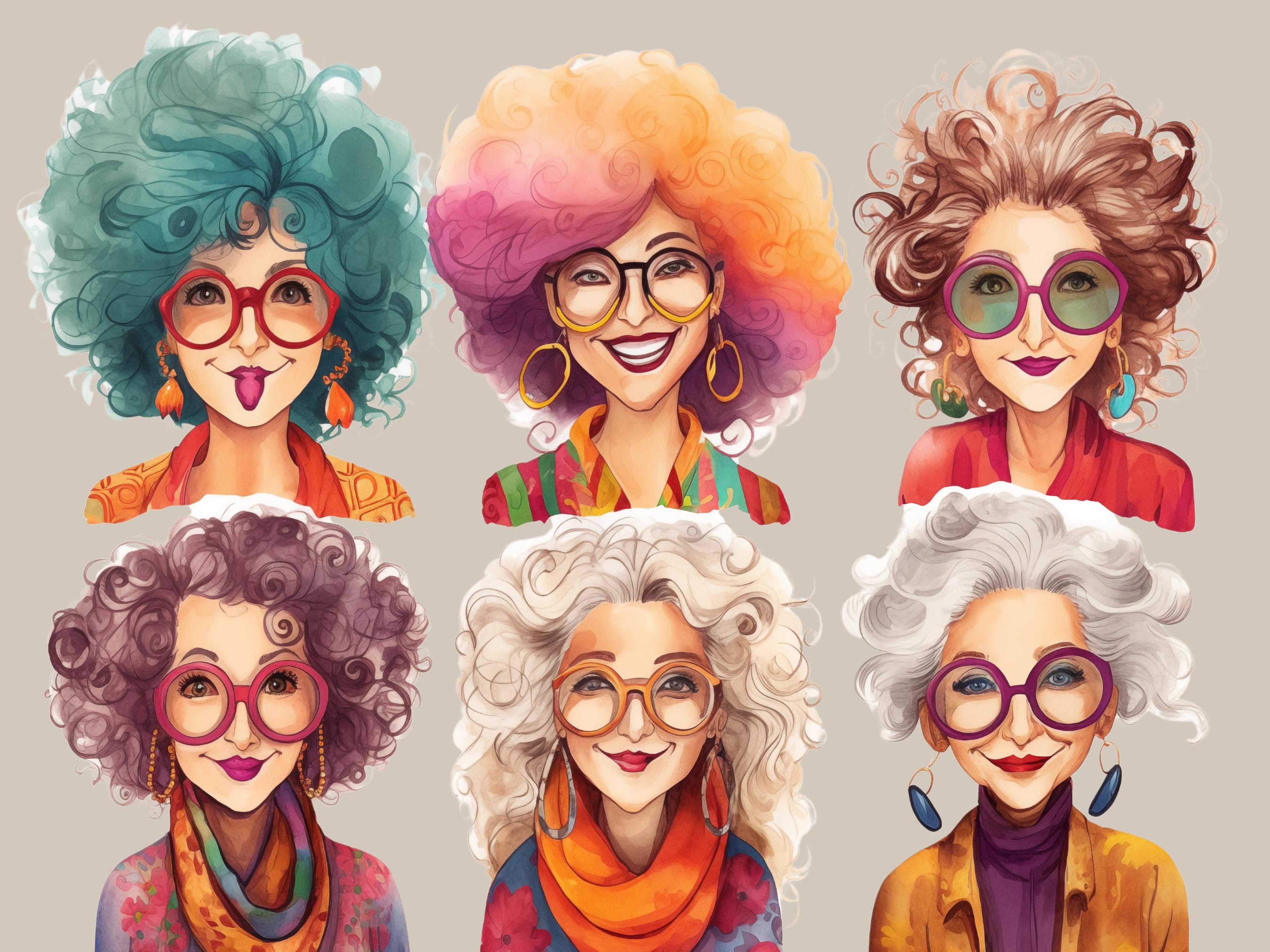 Watercolor Old Lady Clipart: Funny Mature Women PNG Bundle (digital ...