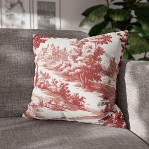Red Toile Pillow Cover Decor French Country decorative pillow rustic farmhouse decorator pillow 20x20 toile throw pillow red toile de jouy