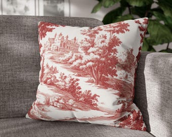 Red Toile Pillow Cover: French Country Farmhouse Decor