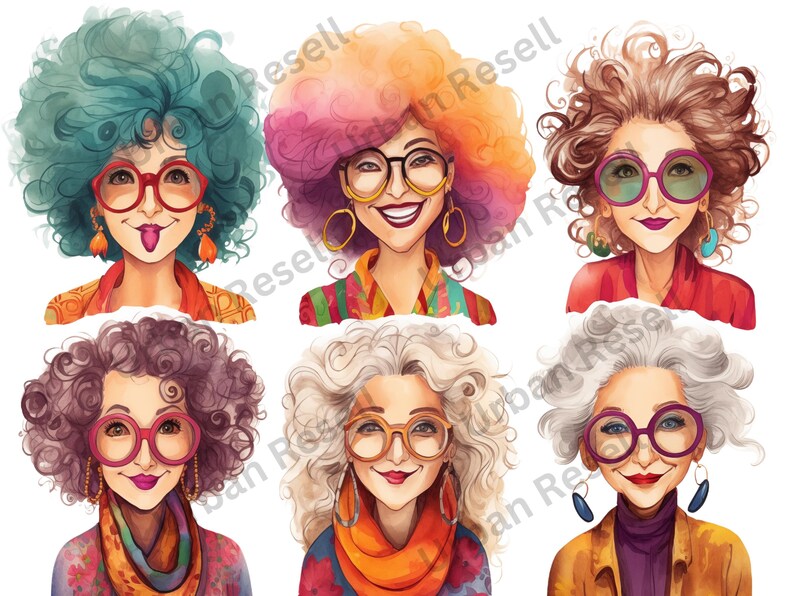 Watercolor Old Lady Clipart Bundle: Funny BOHO PNG Images (digital ...