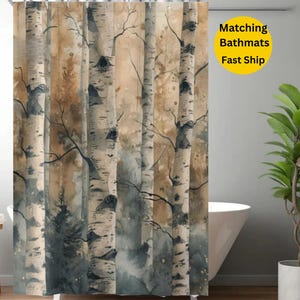 Rideau de douche en tremble blanc, décoration de tapis de bain en forêt, tapis de bain en bouleau, décoration de salle de bain de luxe lavable, mise à jour de l&#39;esthétique de la forêt
