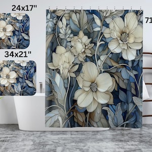 Luxus-blauer Blumen-Duschvorhang Designer-Baddekor-Landhausgeschenk für moderne botanische Dusche Boho-Bad-Weinlese-Blumenbadezimmer
