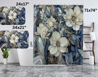 Blå blommig duschdraperi: William Morris botanisk badrumsdekor