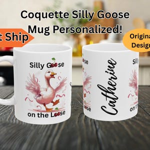 Silly Goose Ceramic Mug, Coquette Aesthetic, Personalized Coffee Cup, Custom Tea Mug, Funny Goose Lover Gift, Unique Animal Drinkware Gift