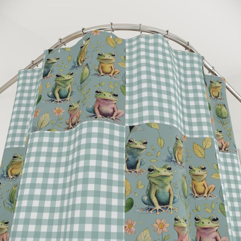 Watercolor Frog Shower Curtain: Cottagecore Gingham Bathroom Decor - Etsy