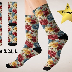 Chic Blooming Botanical Socks - Custom Gift for Mom, Birthday Socks, Women&#39;s & Girls&#39; Gift Idea flowered socks, girls flowered socks gift
