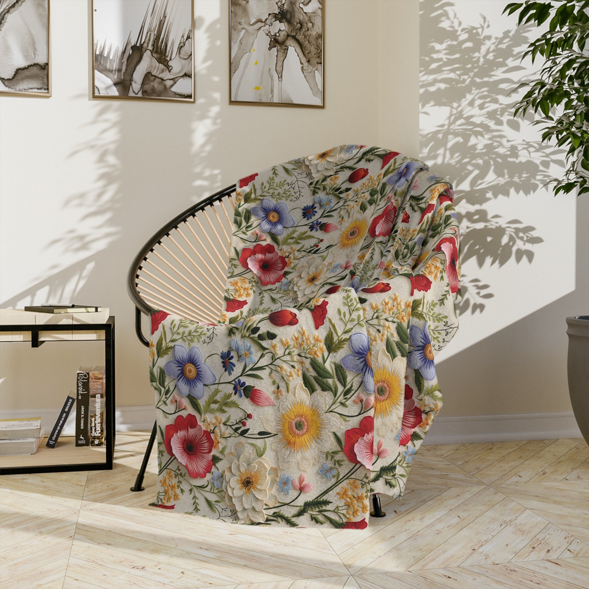 French Country Blanket Floral Throw Chinoiserie Throw Romantic Throw ...
