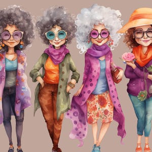 Watercolor Old Lady Clipart: Funny Mature Women PNG Bundle (digital ...