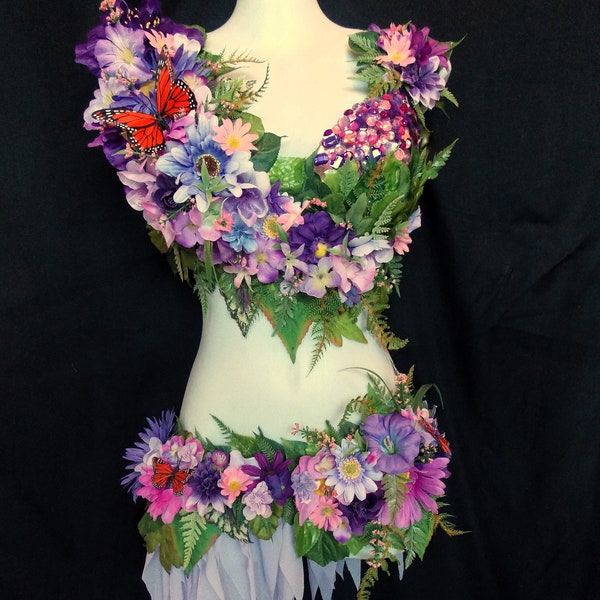 Forest Fairy Costume - Handcrafted,  Mesh Skirt, Floral Accents, Glitter and Rhinestones