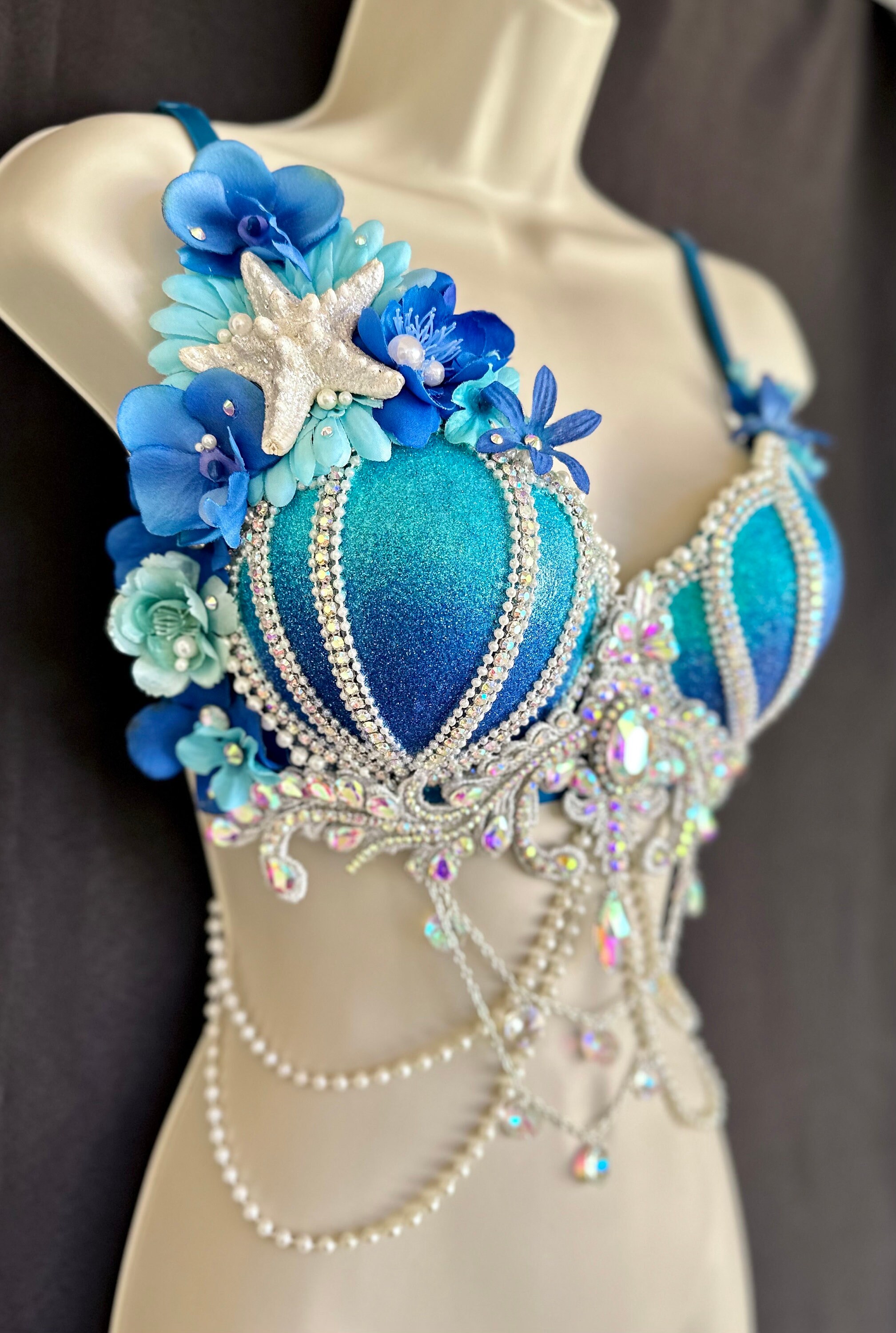 Shell Like Bra Shell Top Light Up 2 Blue Mermaid Shell Bra Glowing Bikini Top Flower ...