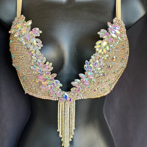 Ethereal Iridescent Crystal Plunge Bra | Goddess | Mermaid | Angel | Fairy | Bling Bra | Rhinestone Bra