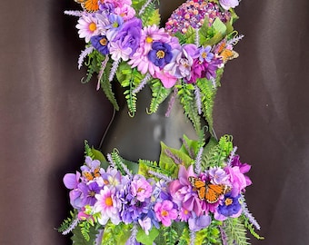 Forest Fairy Costume - Handcrafted,  Mesh Skirt, Floral Accents, Glitter and Rhinestones