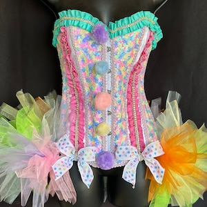 Whimsical Pastel Clown Corset Costume - Pink, lavender and Teal | Circus Costume | Clown Costume