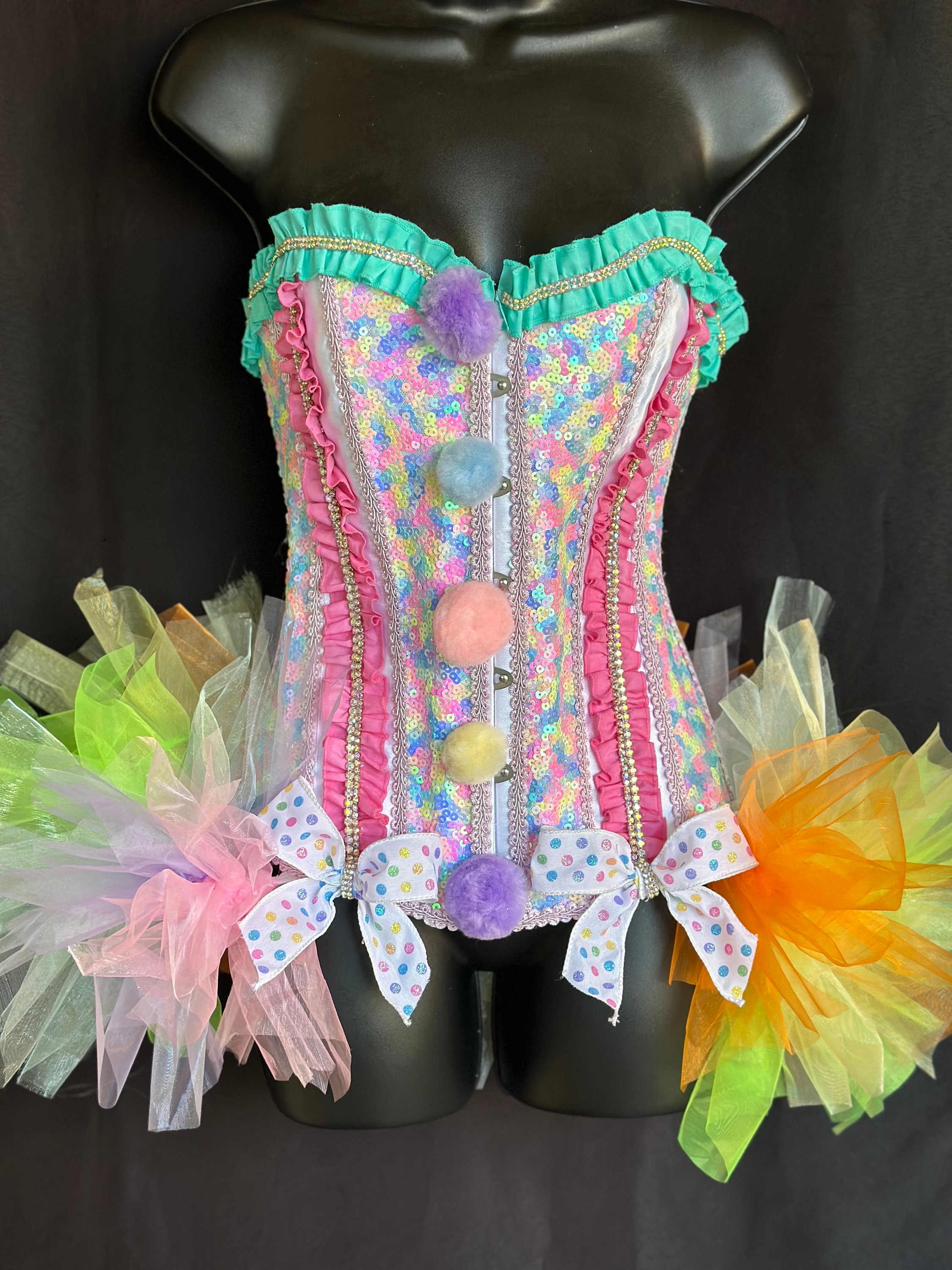 Whimsical Pastel Clown Corset Costume Pink, lavender and Teal Circus  Costume Clown Costume