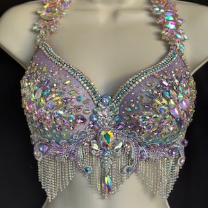 Pastel Glitter Unicorn Mermaid Bra Top - Lavender, Light Pink, periwinkle  -  Crystals, Crystal Chain, Glitter, Pastel Accents