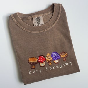 Busy Foraging Stardew Valley Mushroom Embroidered Shirt image 3
