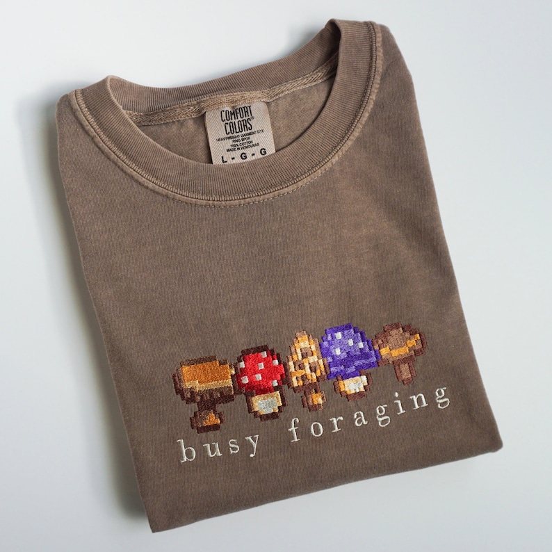 Busy Foraging Stardew Valley Mushroom Embroidered Shirt image 3