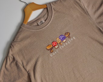 Busy Foraging Stardew Valley Mushroom Embroidered Shirt