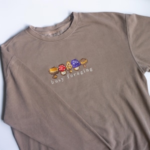 Busy Foraging Stardew Valley Mushroom Embroidered Lightweight Crewneck Sweatshirt