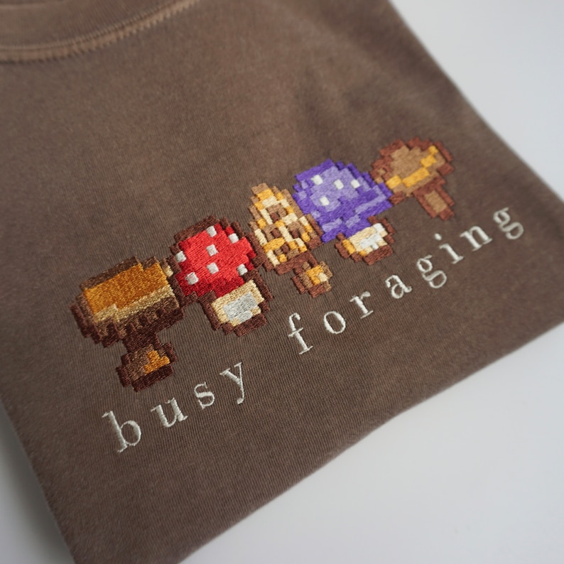 Busy Foraging Stardew Valley Mushroom Embroidered Shirt image 2