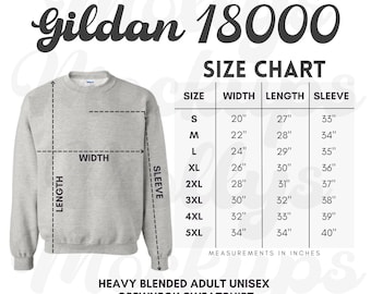 18000 SIZE CHART, Gildan 18000 Size Chart, Gildan Crewneck Size Chart, 1800 Size Chart for Men, 18000 Size Chart for Women, Sweatshirt Chart