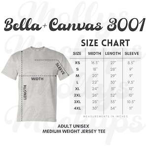 Bella + Canvas 3001 Size Chart Mockup T-shirt Mockup Bella Canvas Sizing Tshirt Size Chart 3001 Sizing T-shirt Mockup Unisex Size Mockup