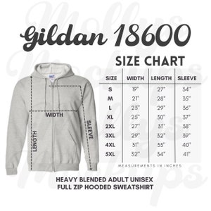 18600 TABLA DE TALLAS, Gildan 18600 Tabla de tallas, Gildan Full Zip Hoodie Tabla de tallas, 18600 Tabla de tallas para hombres, 18600 Tabla de tallas para mujeres, Zip Up