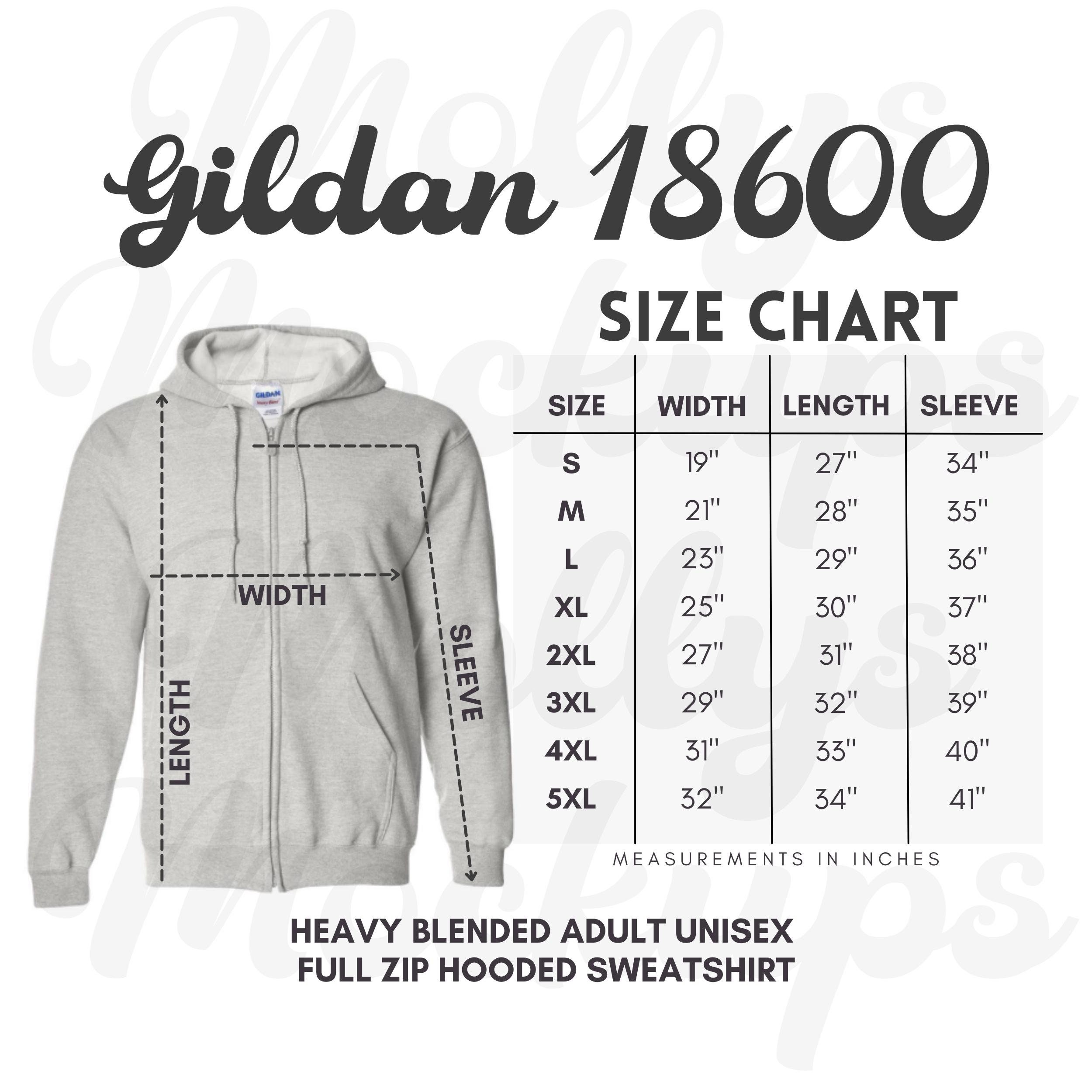 18600 SIZE CHART, Gildan 18600 Size Chart, Gildan Full Zip Hoodie