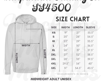 SS4500 Size Chart, Independent Trading Co. Hoodie Size Chart, SS4500 Hooded Sweatshirt Size Chart, Hooded Sweatshirt Size Chart, MOCKUP