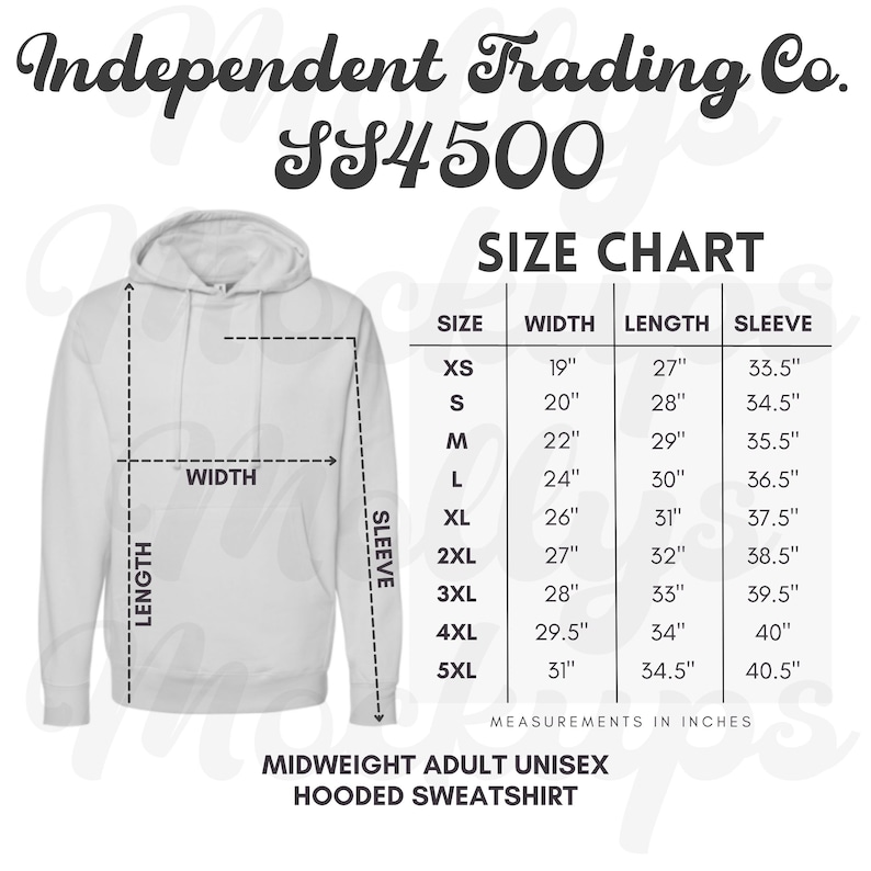 SS4500 Size Chart, Independent Trading Co. Hoodie Size Chart, SS4500